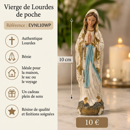 Présentation IA Vierge de poche de Lourdes 10 cm