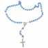 Chapelet de Lourdes bleu ciel plaqué argent, entier sur fond blanc