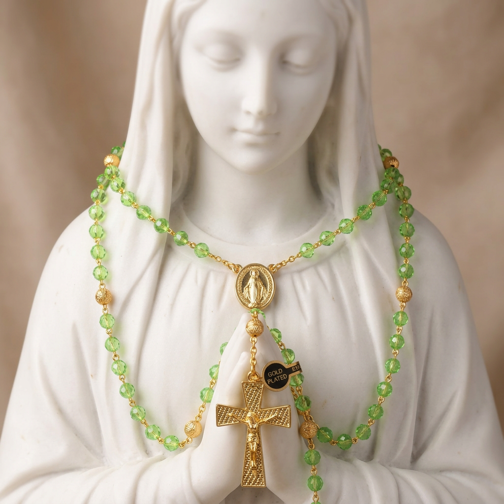 Détail du réservoir d’eau de Lourdes et de la croix du chapelet vert