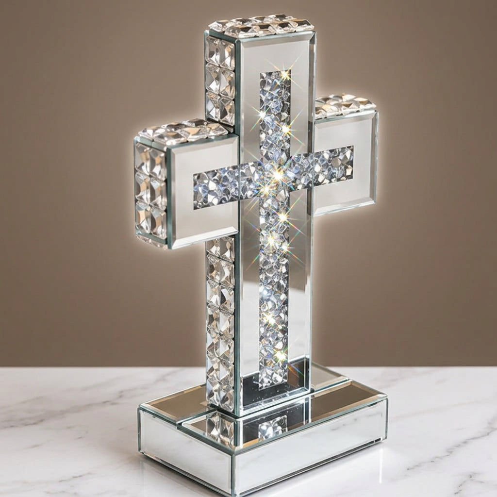 Croix miroir argentée de 25 cm, vue 2
