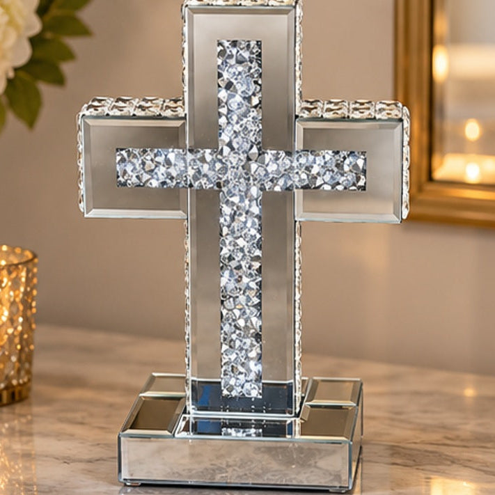 Croix miroir argentée de 25 cm, vue 5