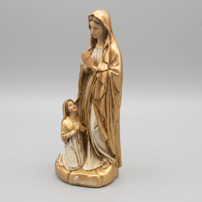 Photo réelle de la Vierge Marie dorée avec Bernadette, taille à confirmer