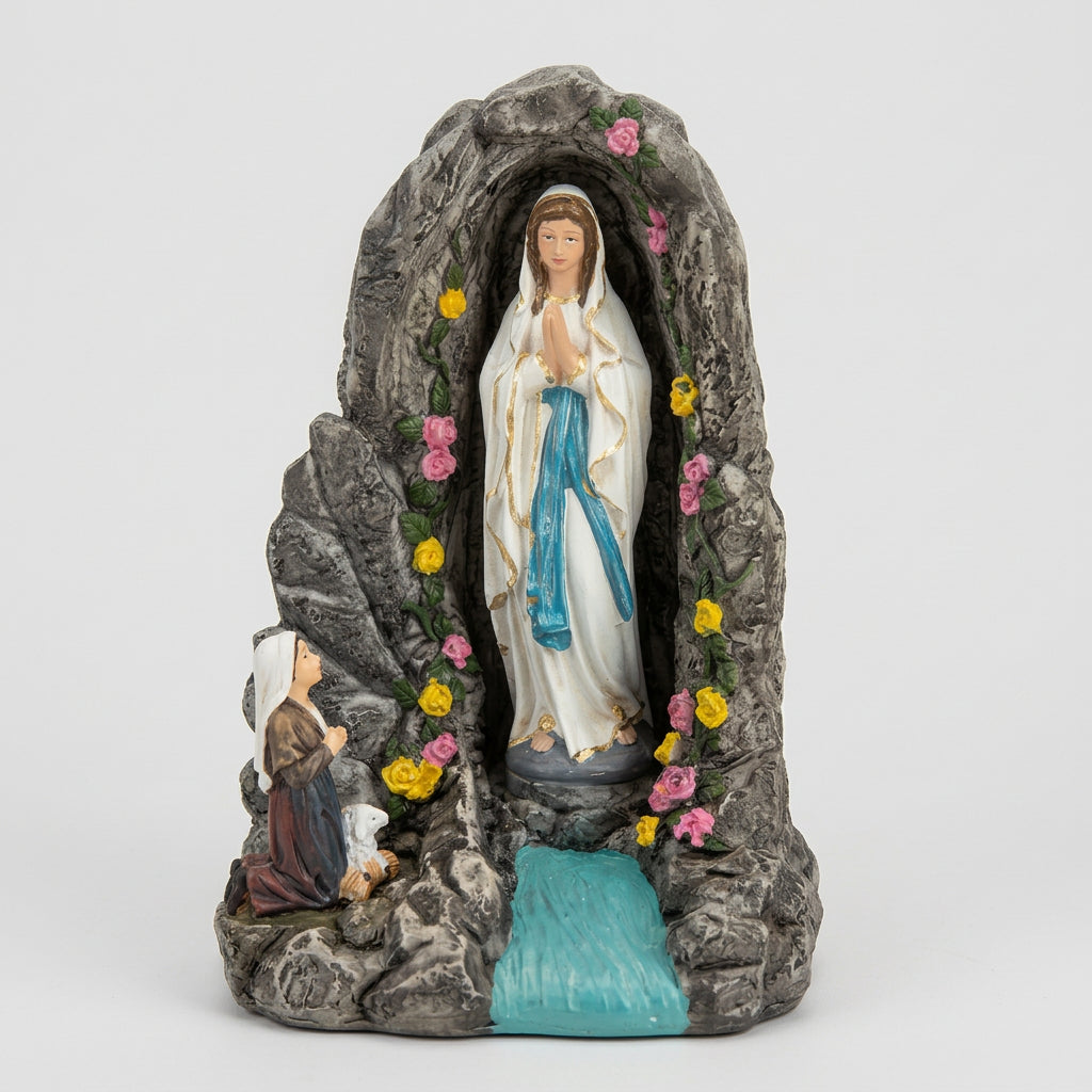 Fontaine de Lourdes – Grotte de la Vierge Marie et Bernadette Soubirous, fontaine religieuse électrique sans LED, prise suisse avec adaptateur nécessaire en France, fabriquée à Lourdes et bénie par un prêtre, hauteur 22 cm