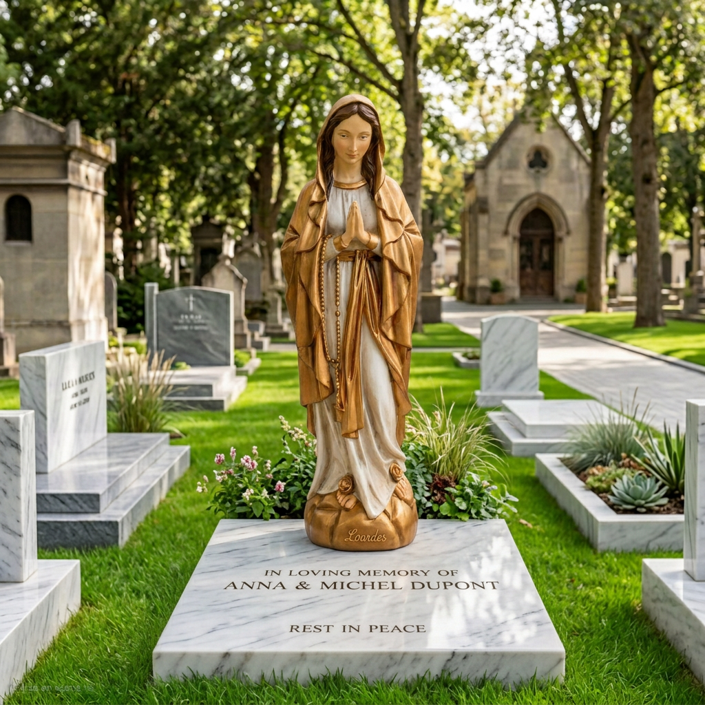 Lourdes Vierge Marie EVNL 36G EVNAP 25 EVNAP 20 statues en résine dorée et écrue de Notre Dame de Lourdes, modèle seul ou avec Bernadette Soubirous, tailles 20 25 et 36 cm pour la prière et la décoration religieuse