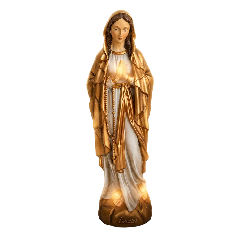 Vierge dorée — jardin — retouche IA