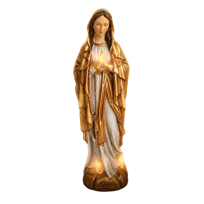 Vierge dorée — jardin — retouche IA