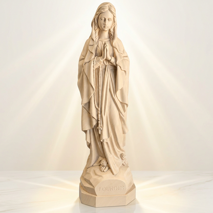 Vierge effet bois — fond blanc — retouche IA